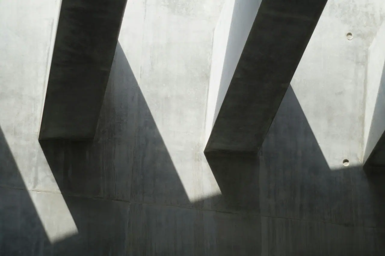 Light falling across concrete architectural fins